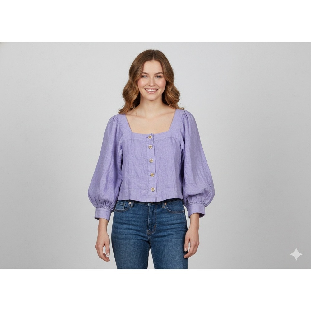 J.‎ Crew Linen Puff Sleeve Square Neck Crop Top Lilac Size S-New-